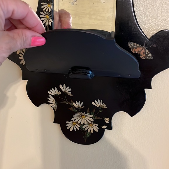 Antique black lacquered hand painted wall mirror shelf - Picture 5 of 7